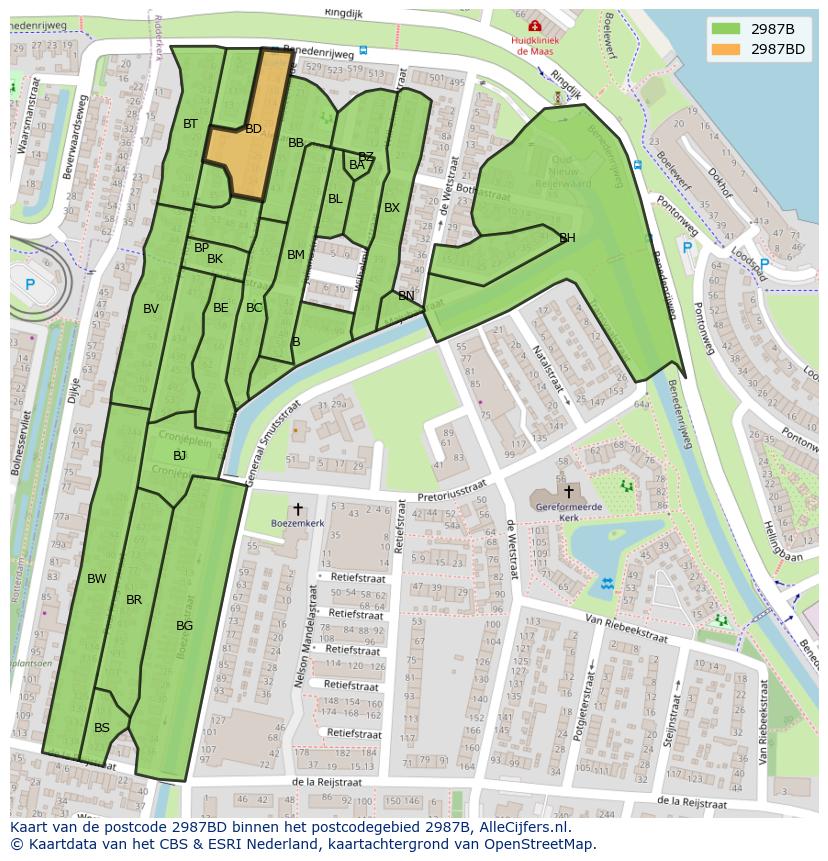 Afbeelding van het postcodegebied 2987 BD op de kaart.