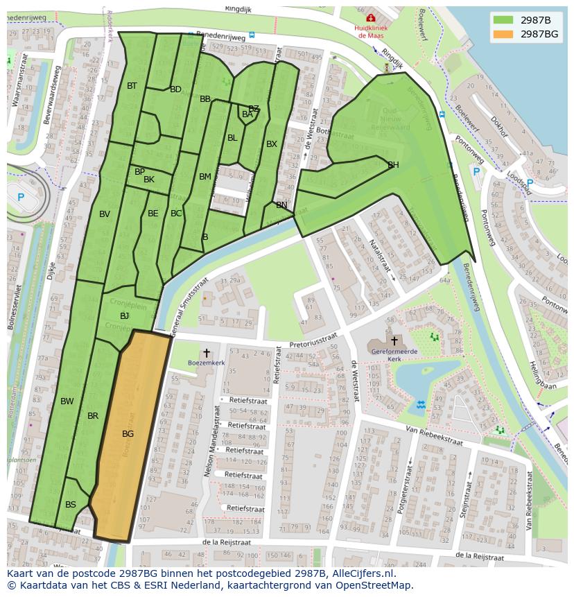 Afbeelding van het postcodegebied 2987 BG op de kaart.