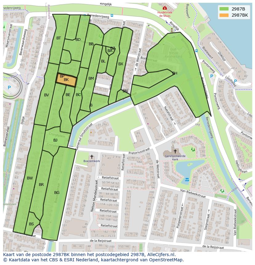 Afbeelding van het postcodegebied 2987 BK op de kaart.