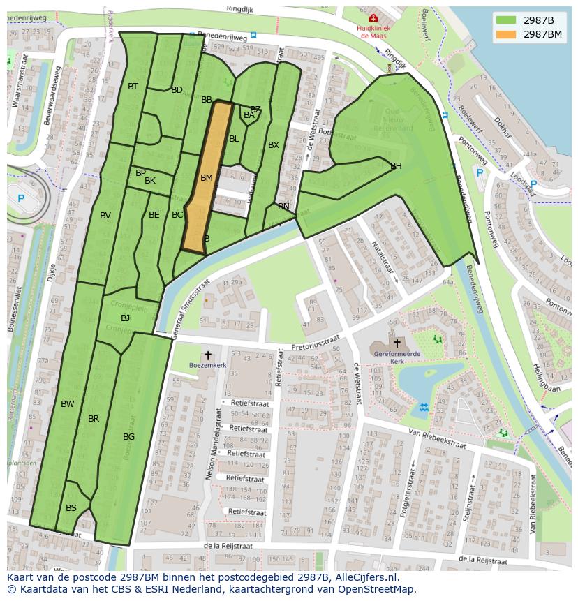 Afbeelding van het postcodegebied 2987 BM op de kaart.