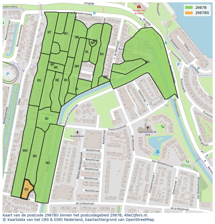 Afbeelding van het postcodegebied 2987 BS op de kaart.