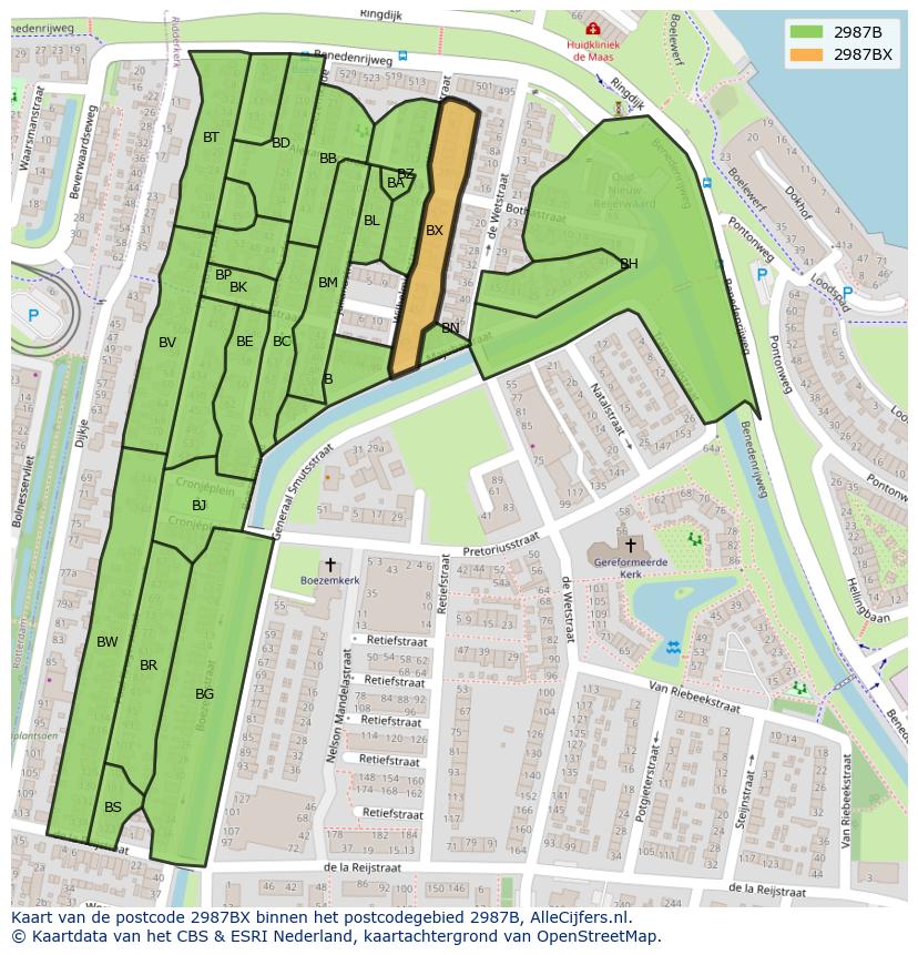 Afbeelding van het postcodegebied 2987 BX op de kaart.