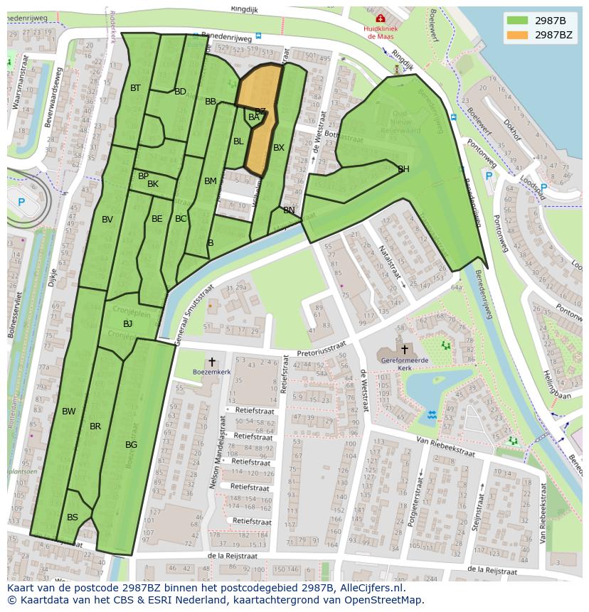 Afbeelding van het postcodegebied 2987 BZ op de kaart.