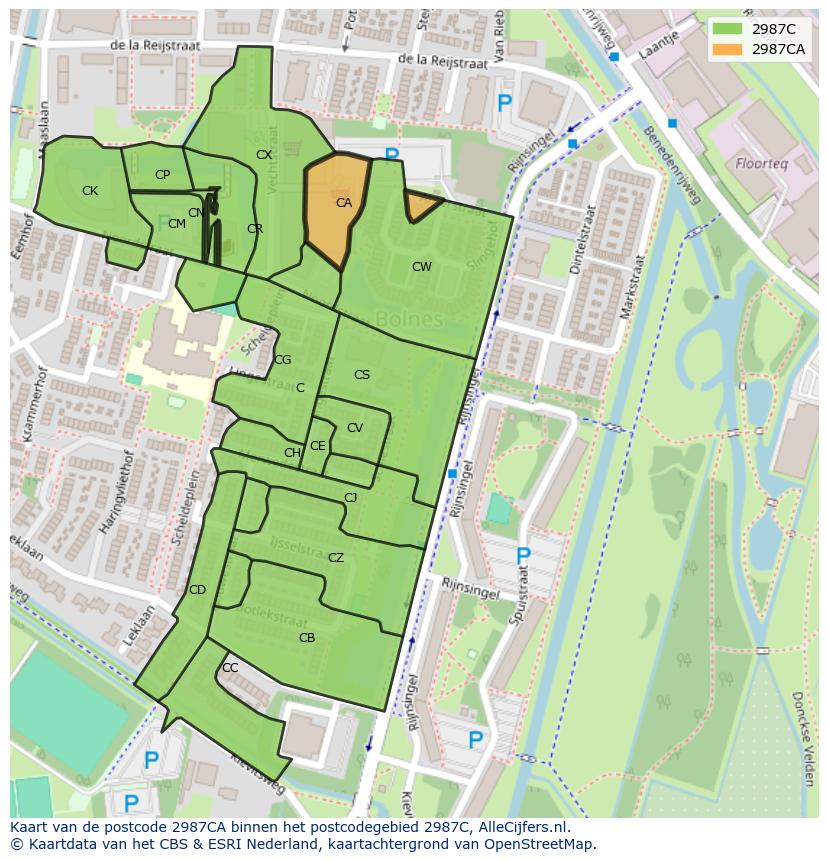 Afbeelding van het postcodegebied 2987 CA op de kaart.