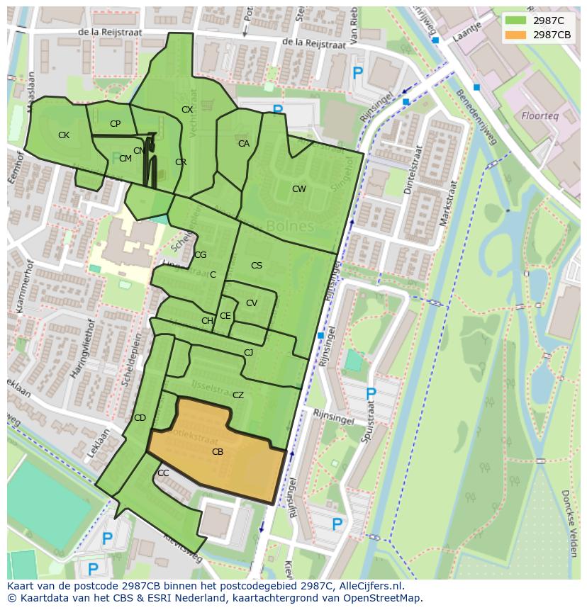Afbeelding van het postcodegebied 2987 CB op de kaart.