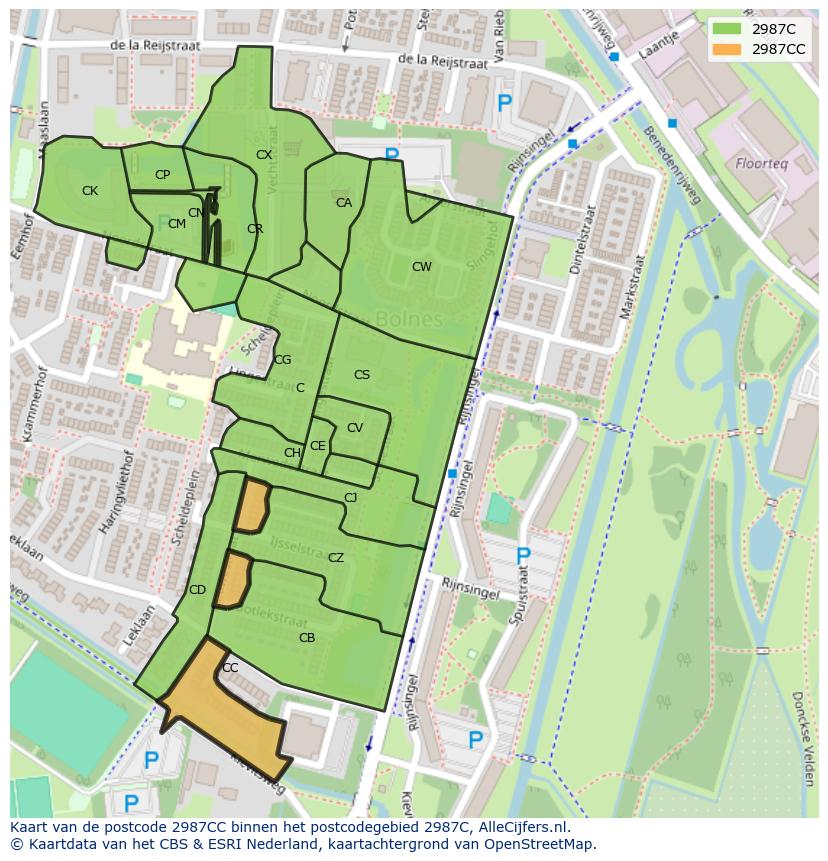 Afbeelding van het postcodegebied 2987 CC op de kaart.