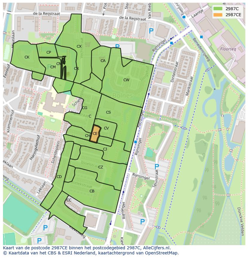 Afbeelding van het postcodegebied 2987 CE op de kaart.