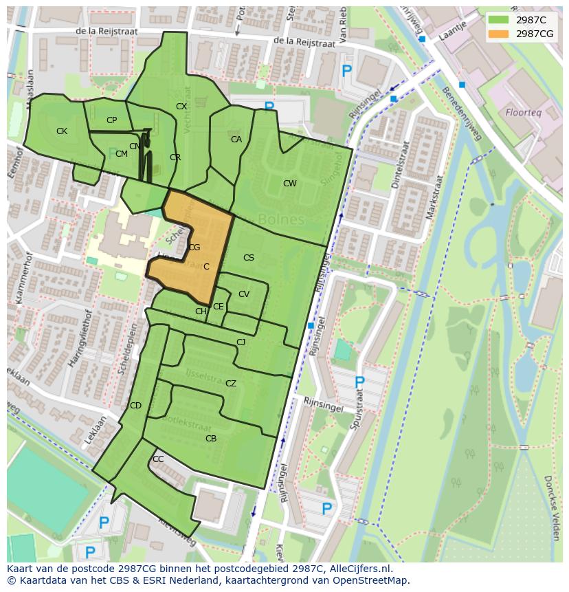 Afbeelding van het postcodegebied 2987 CG op de kaart.