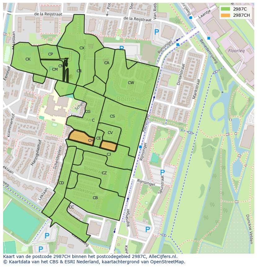 Afbeelding van het postcodegebied 2987 CH op de kaart.