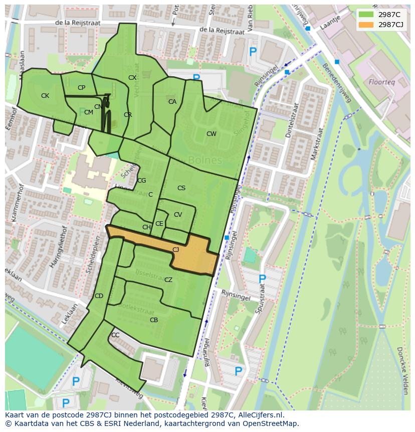 Afbeelding van het postcodegebied 2987 CJ op de kaart.
