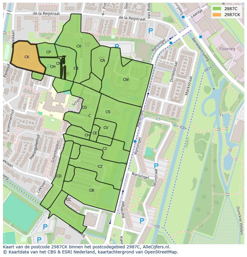 Afbeelding van het postcodegebied 2987 CK op de kaart.