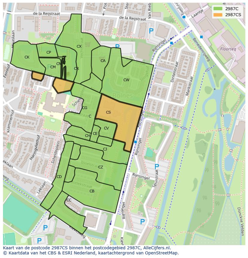 Afbeelding van het postcodegebied 2987 CS op de kaart.