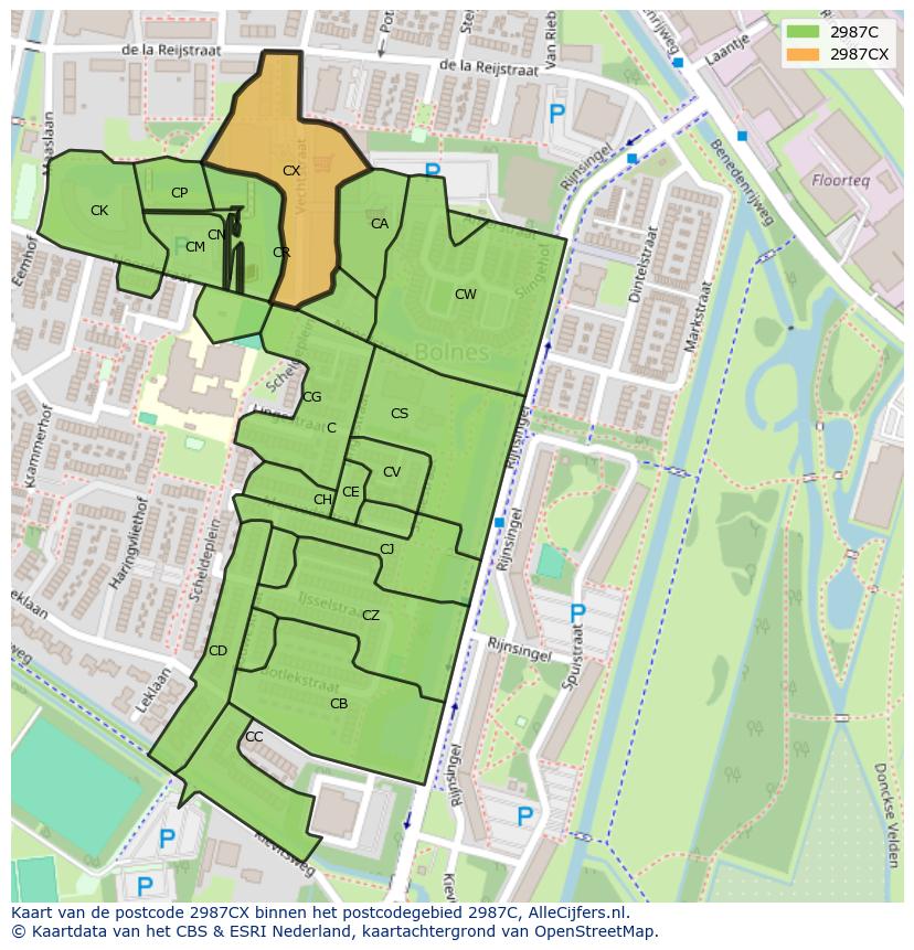 Afbeelding van het postcodegebied 2987 CX op de kaart.