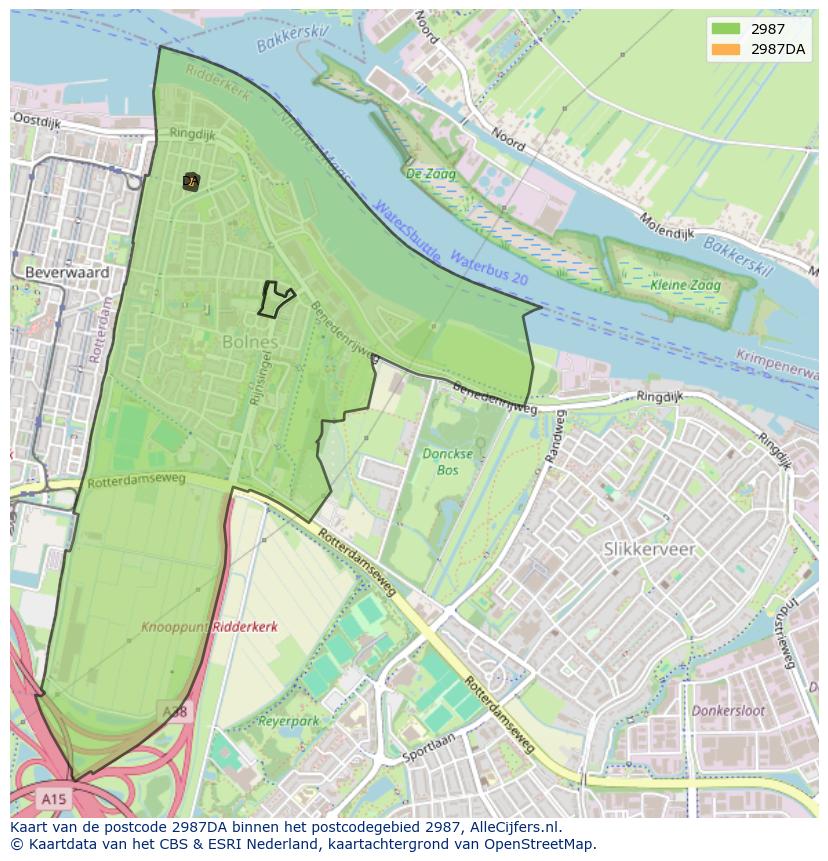 Afbeelding van het postcodegebied 2987 DA op de kaart.