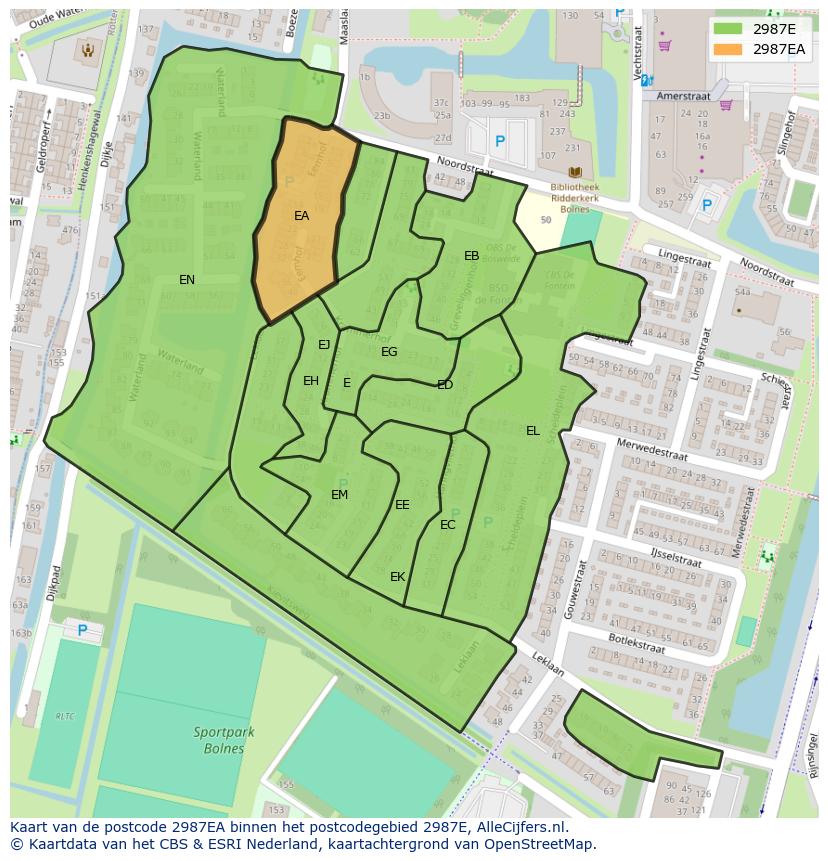 Afbeelding van het postcodegebied 2987 EA op de kaart.
