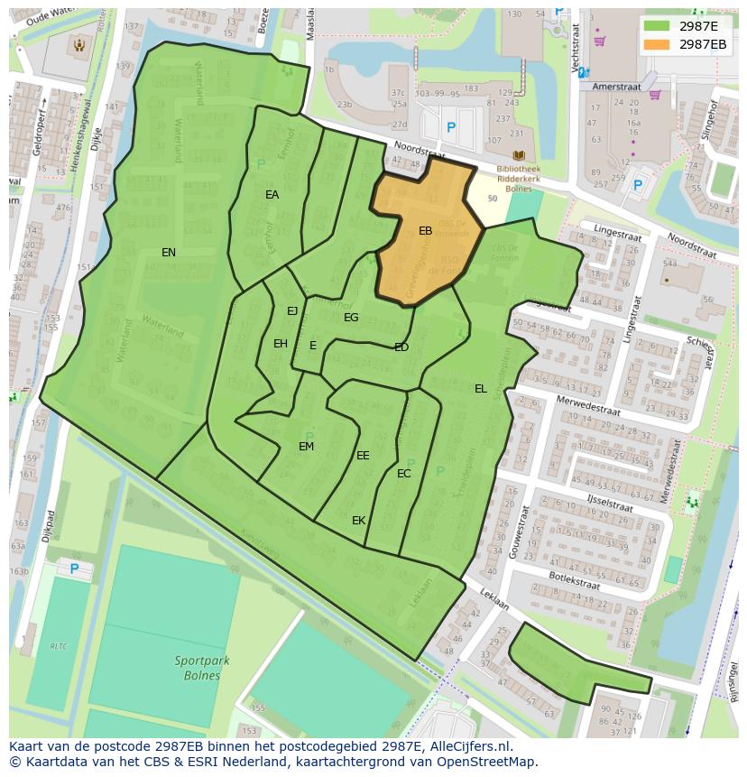 Afbeelding van het postcodegebied 2987 EB op de kaart.