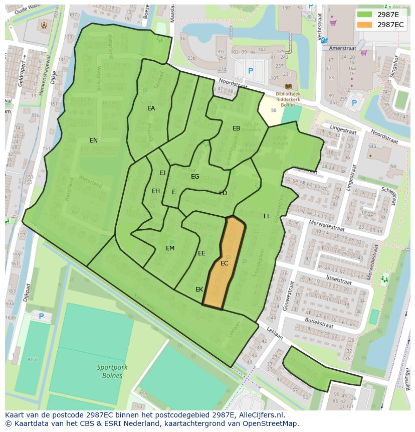 Afbeelding van het postcodegebied 2987 EC op de kaart.