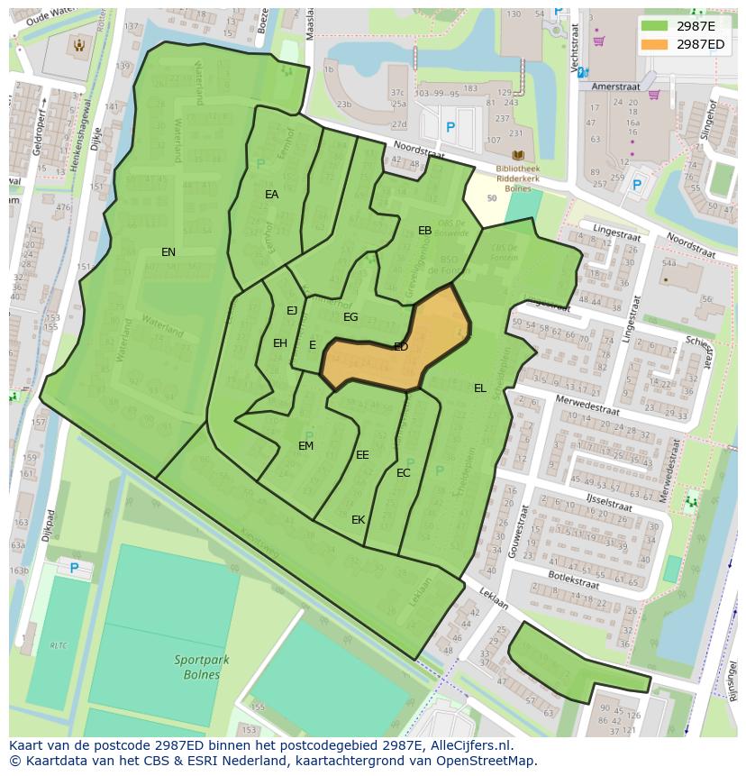 Afbeelding van het postcodegebied 2987 ED op de kaart.