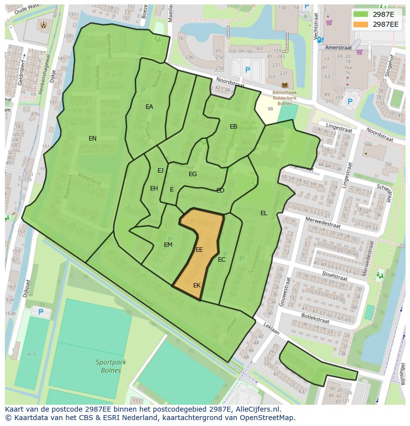 Afbeelding van het postcodegebied 2987 EE op de kaart.