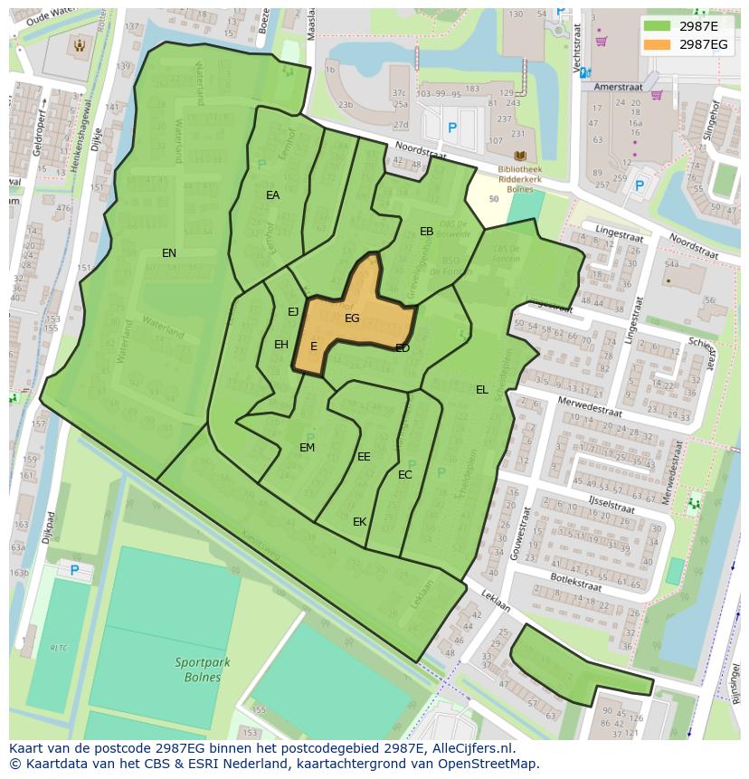 Afbeelding van het postcodegebied 2987 EG op de kaart.
