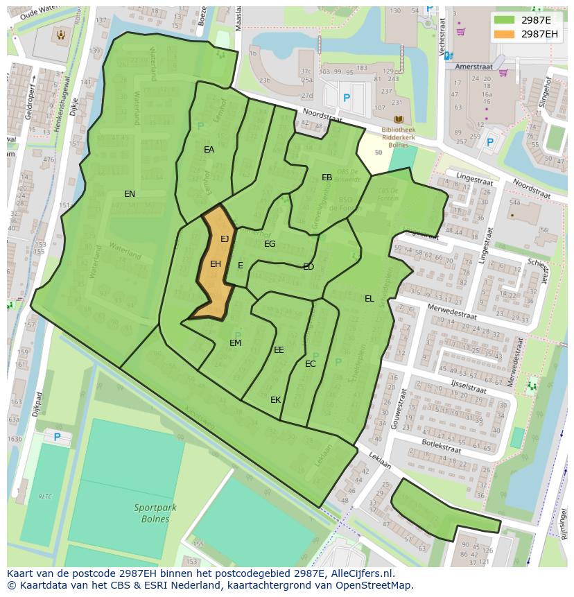 Afbeelding van het postcodegebied 2987 EH op de kaart.