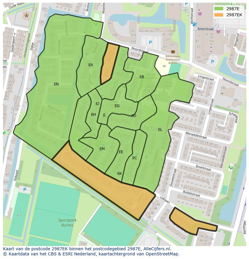 Afbeelding van het postcodegebied 2987 EK op de kaart.