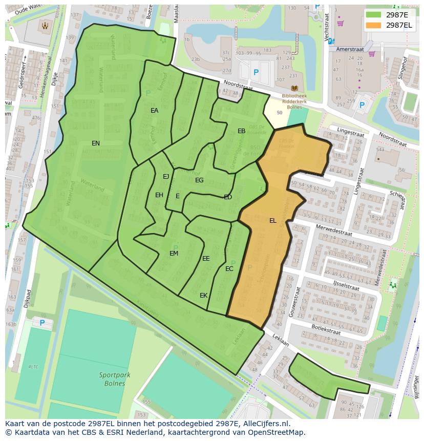 Afbeelding van het postcodegebied 2987 EL op de kaart.
