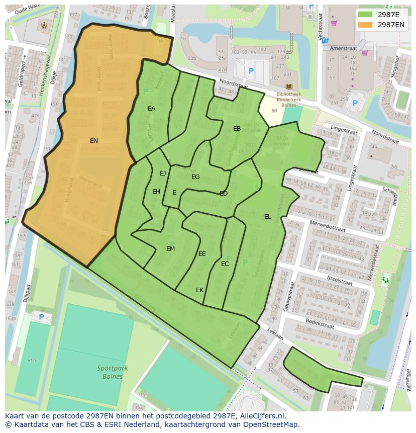 Afbeelding van het postcodegebied 2987 EN op de kaart.