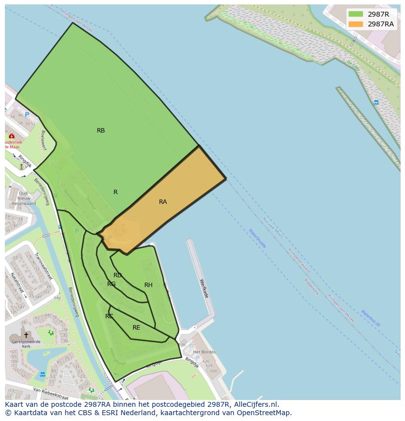 Afbeelding van het postcodegebied 2987 RA op de kaart.