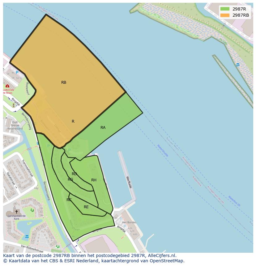 Afbeelding van het postcodegebied 2987 RB op de kaart.