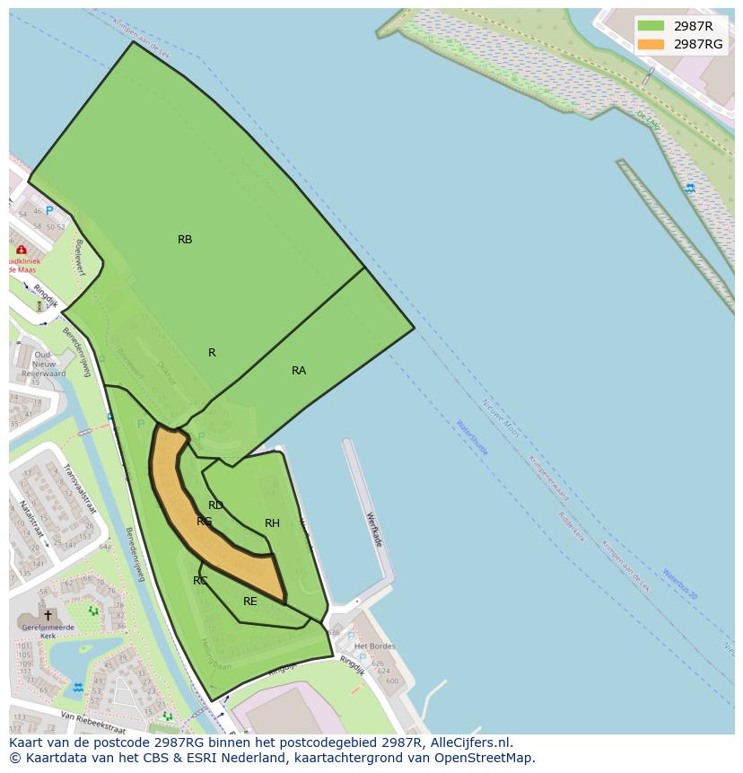 Afbeelding van het postcodegebied 2987 RG op de kaart.
