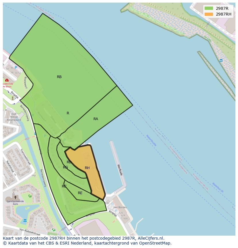 Afbeelding van het postcodegebied 2987 RH op de kaart.