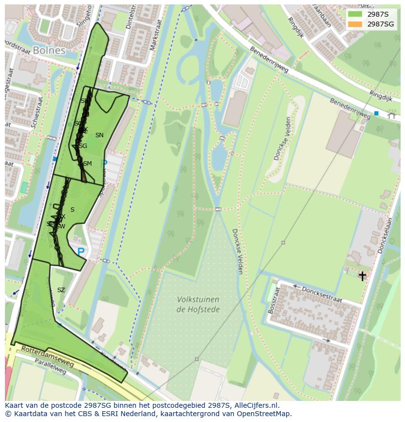 Afbeelding van het postcodegebied 2987 SG op de kaart.