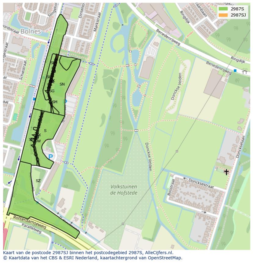 Afbeelding van het postcodegebied 2987 SJ op de kaart.