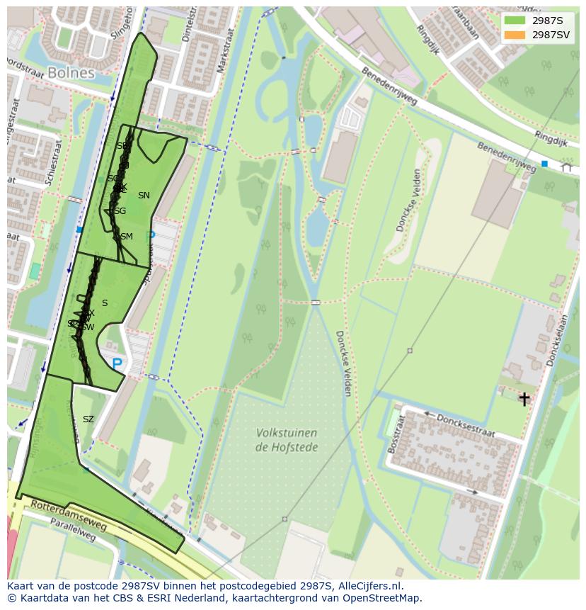 Afbeelding van het postcodegebied 2987 SV op de kaart.