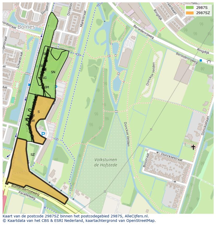Afbeelding van het postcodegebied 2987 SZ op de kaart.