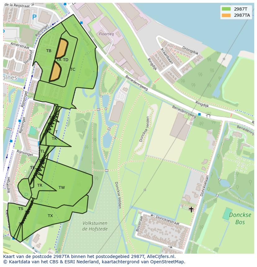 Afbeelding van het postcodegebied 2987 TA op de kaart.