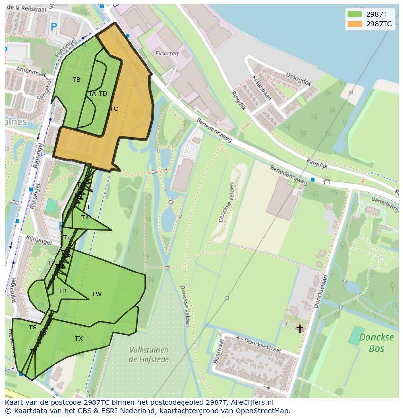 Afbeelding van het postcodegebied 2987 TC op de kaart.