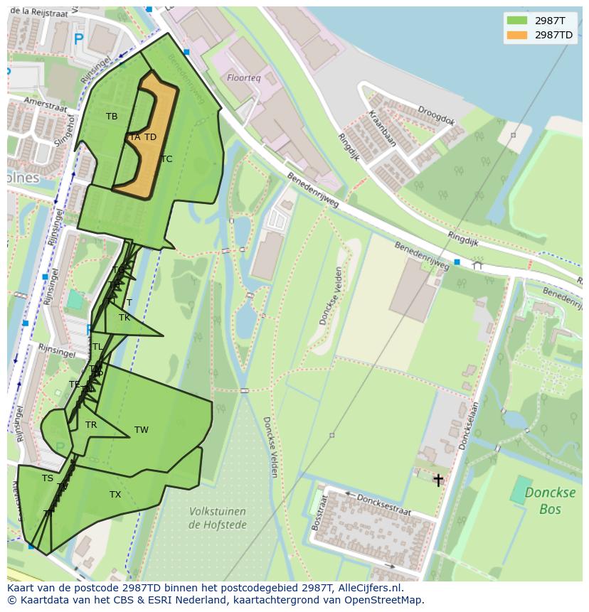 Afbeelding van het postcodegebied 2987 TD op de kaart.