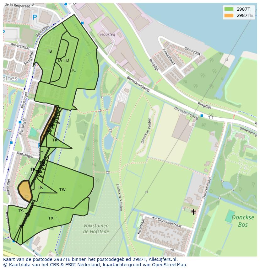 Afbeelding van het postcodegebied 2987 TE op de kaart.