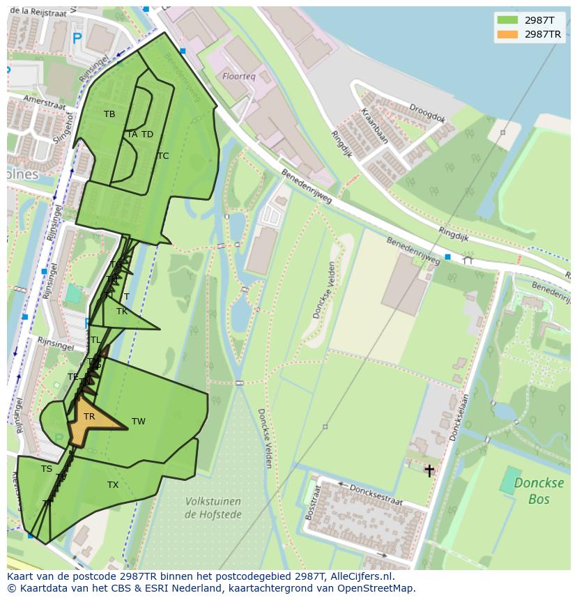 Afbeelding van het postcodegebied 2987 TR op de kaart.