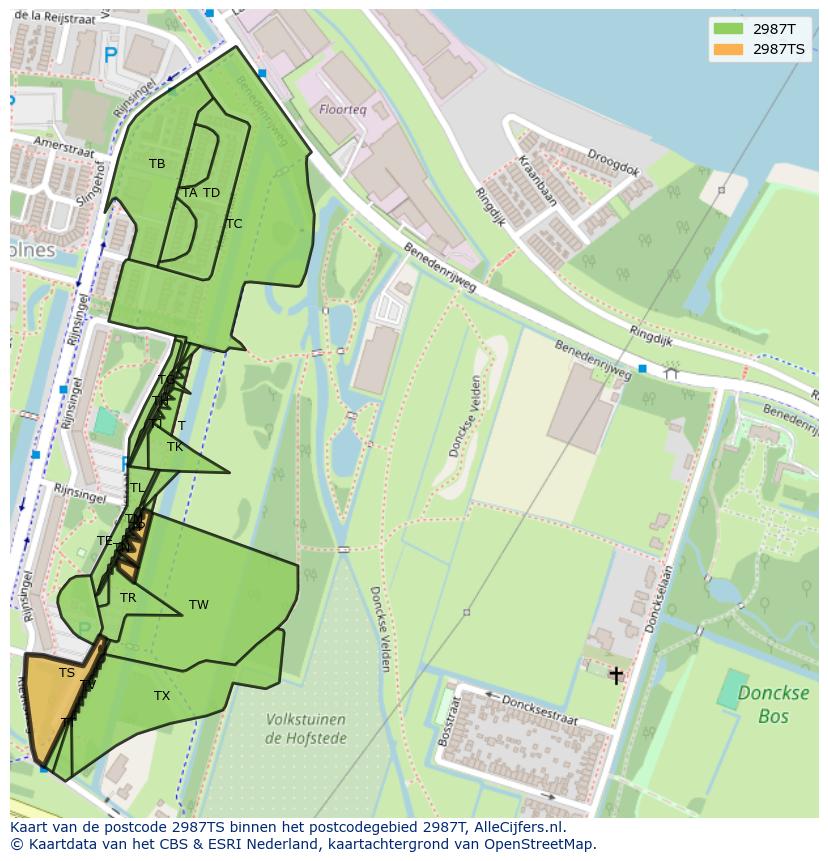 Afbeelding van het postcodegebied 2987 TS op de kaart.