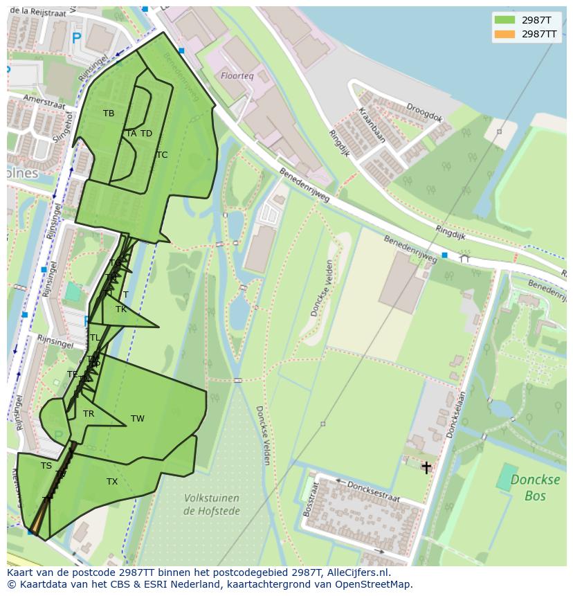 Afbeelding van het postcodegebied 2987 TT op de kaart.