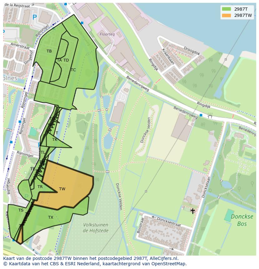 Afbeelding van het postcodegebied 2987 TW op de kaart.