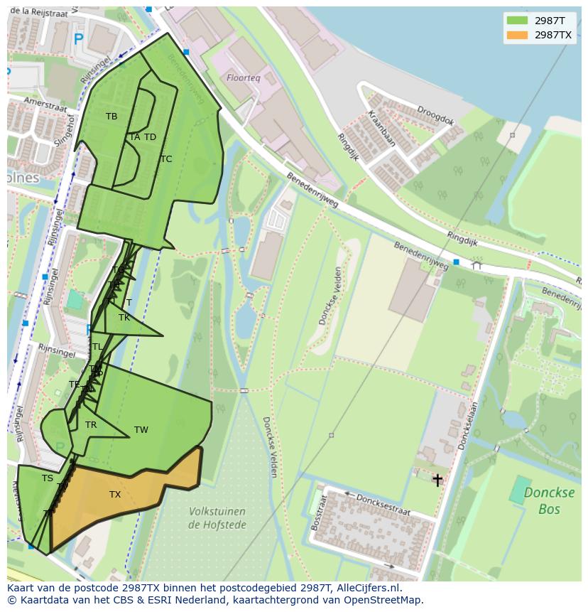 Afbeelding van het postcodegebied 2987 TX op de kaart.