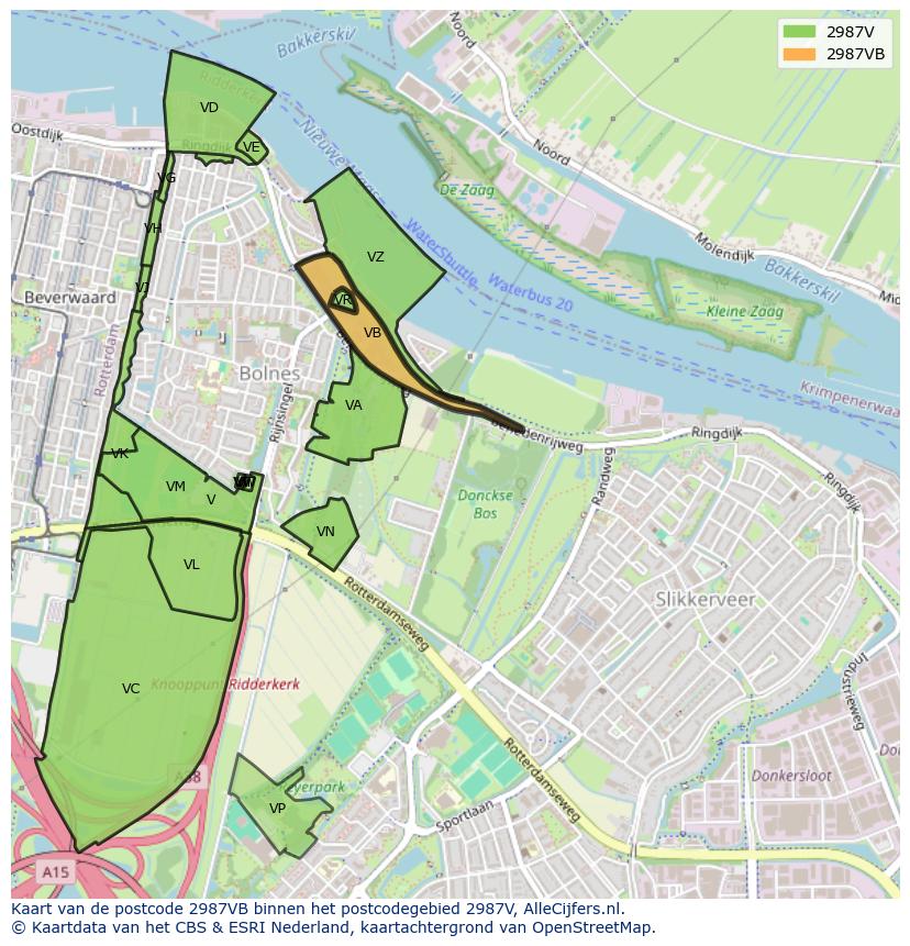 Afbeelding van het postcodegebied 2987 VB op de kaart.