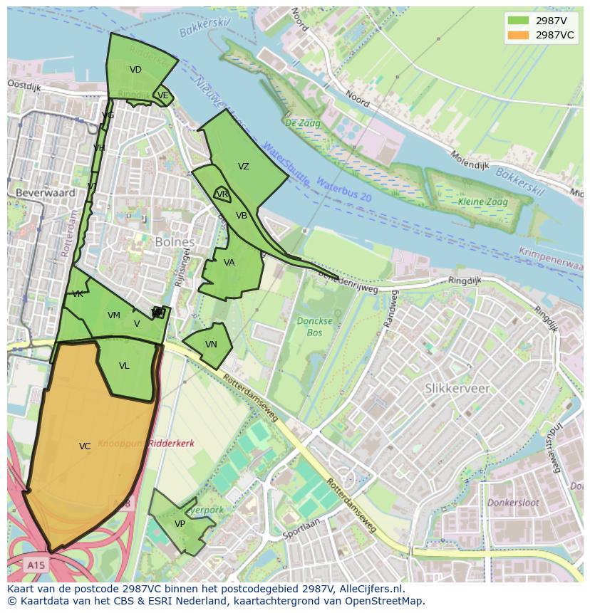 Afbeelding van het postcodegebied 2987 VC op de kaart.
