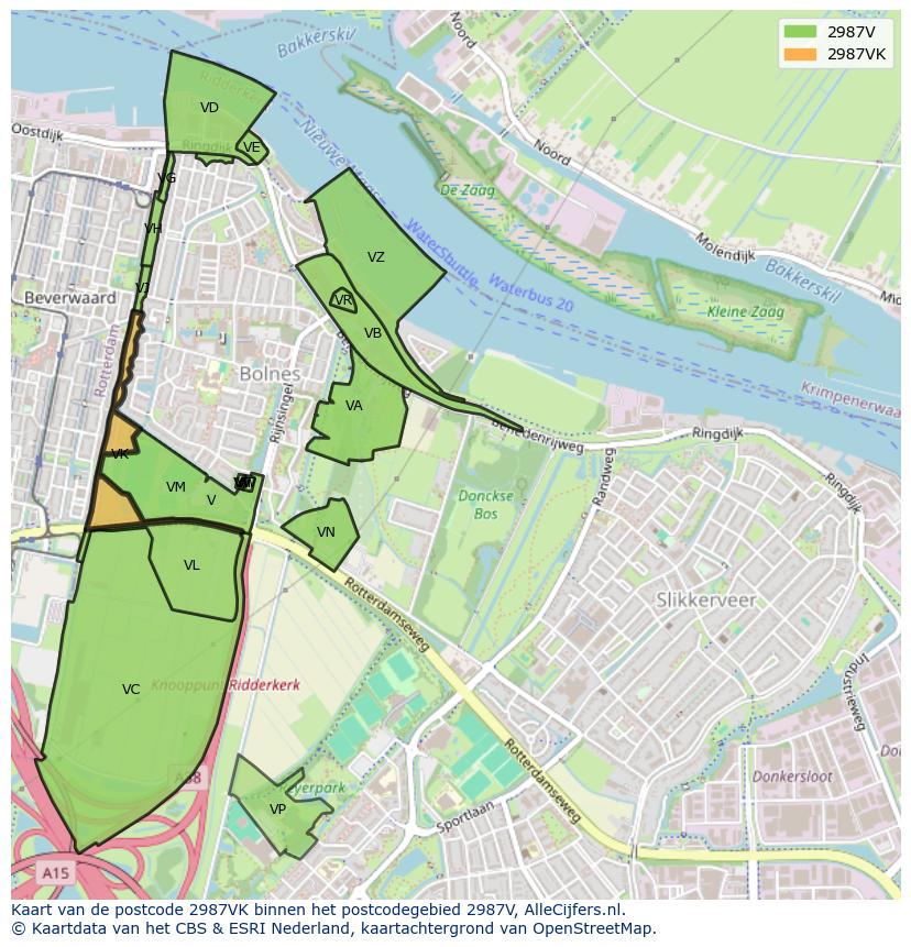 Afbeelding van het postcodegebied 2987 VK op de kaart.
