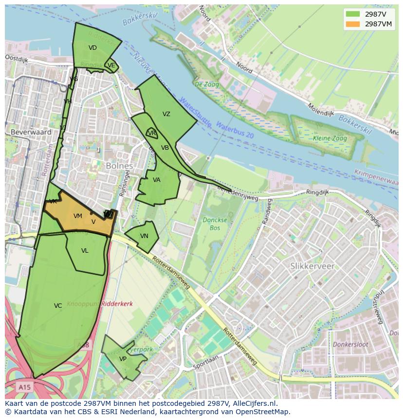 Afbeelding van het postcodegebied 2987 VM op de kaart.