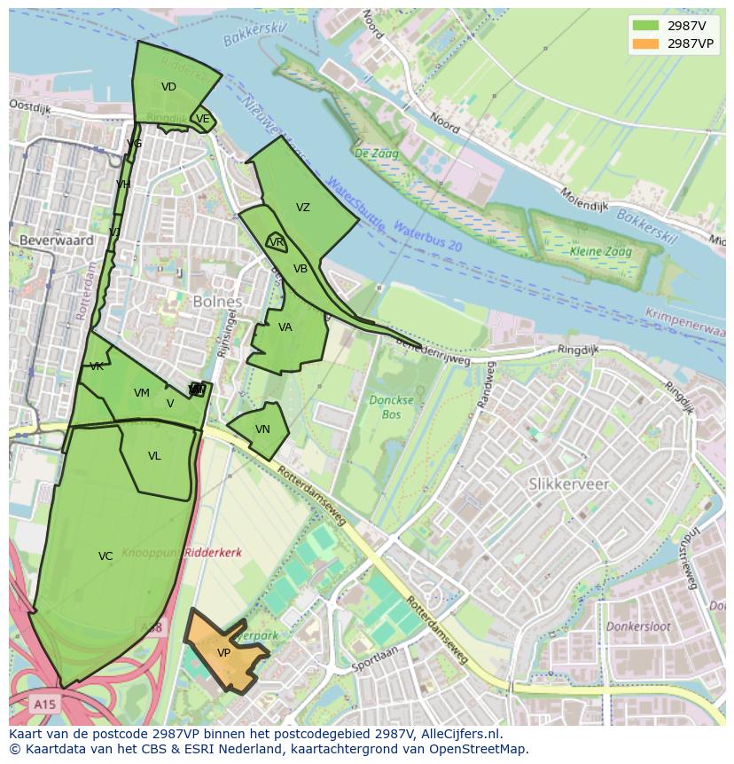 Afbeelding van het postcodegebied 2987 VP op de kaart.